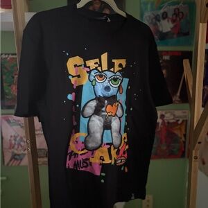 Black Graphic T-Shirt with Colorful Bear Design